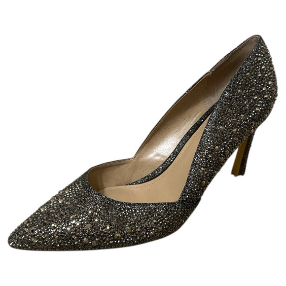 White House Black Market Hematite-Embellished High Heel Silver Jeweled Pumps 8.5 - Picture 6 of 12